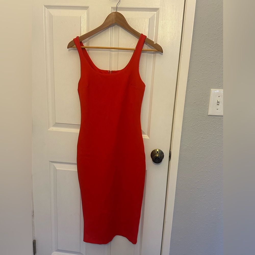 Babaton size 2 hot Orange pencil/midi dress